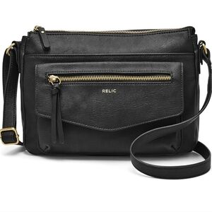 Relic by Fossil Black Leather Crossbody Bag w/Adj Strap and Textured Finish EUC